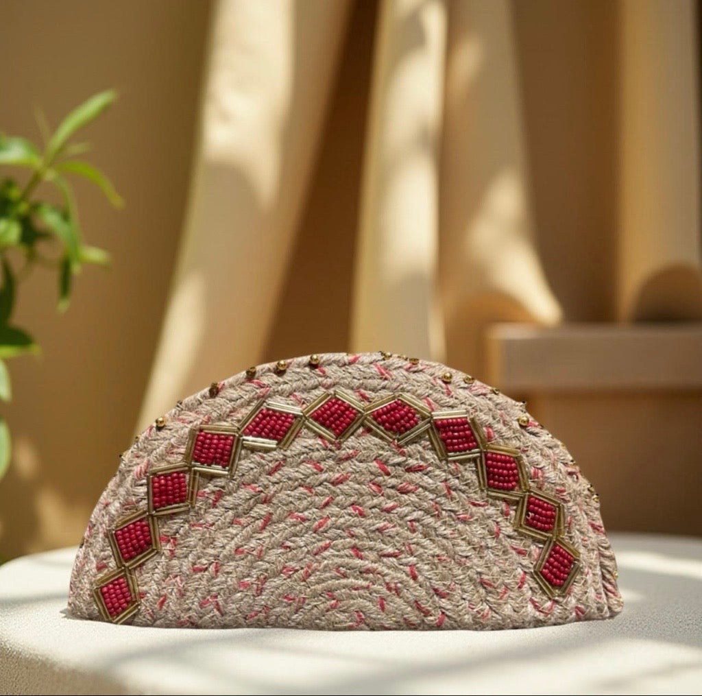 Jute Ethnic Embroidered Clutch Esperance
