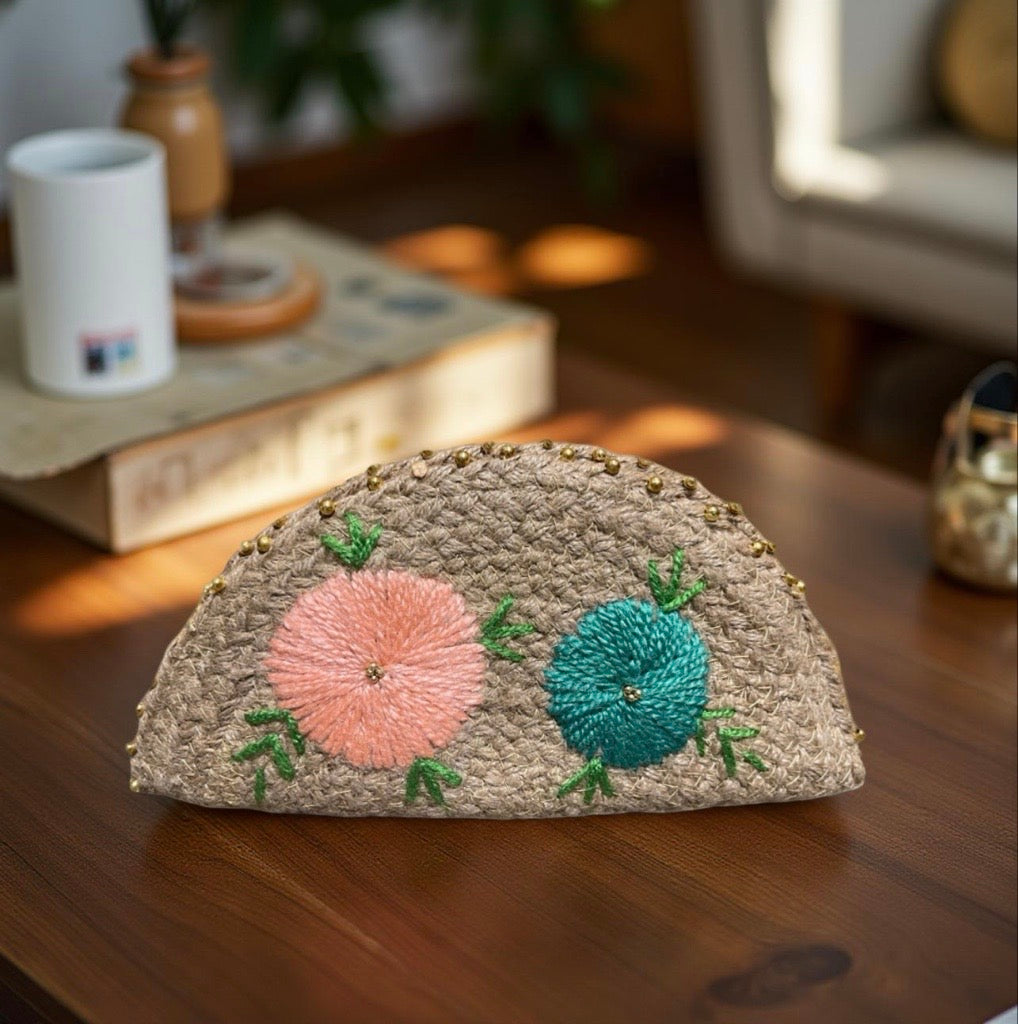 Jute Ethnic Embroidered Clutch Esperance