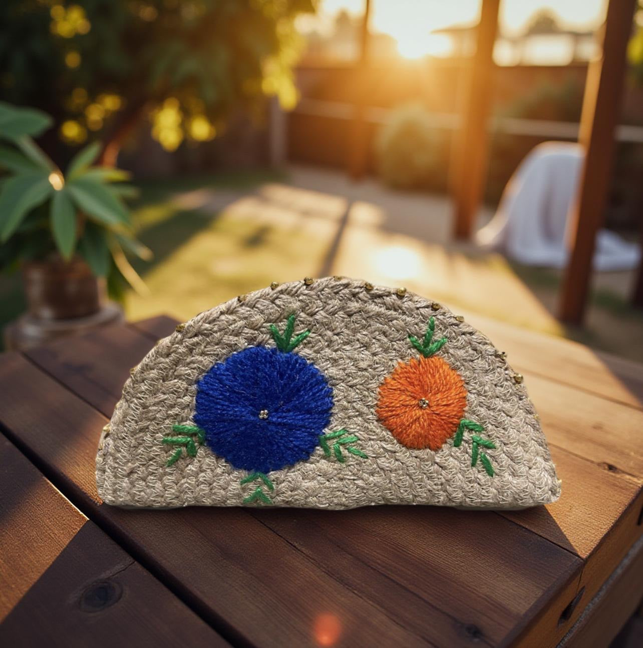Jute Ethnic Embroidered Clutch Esperance