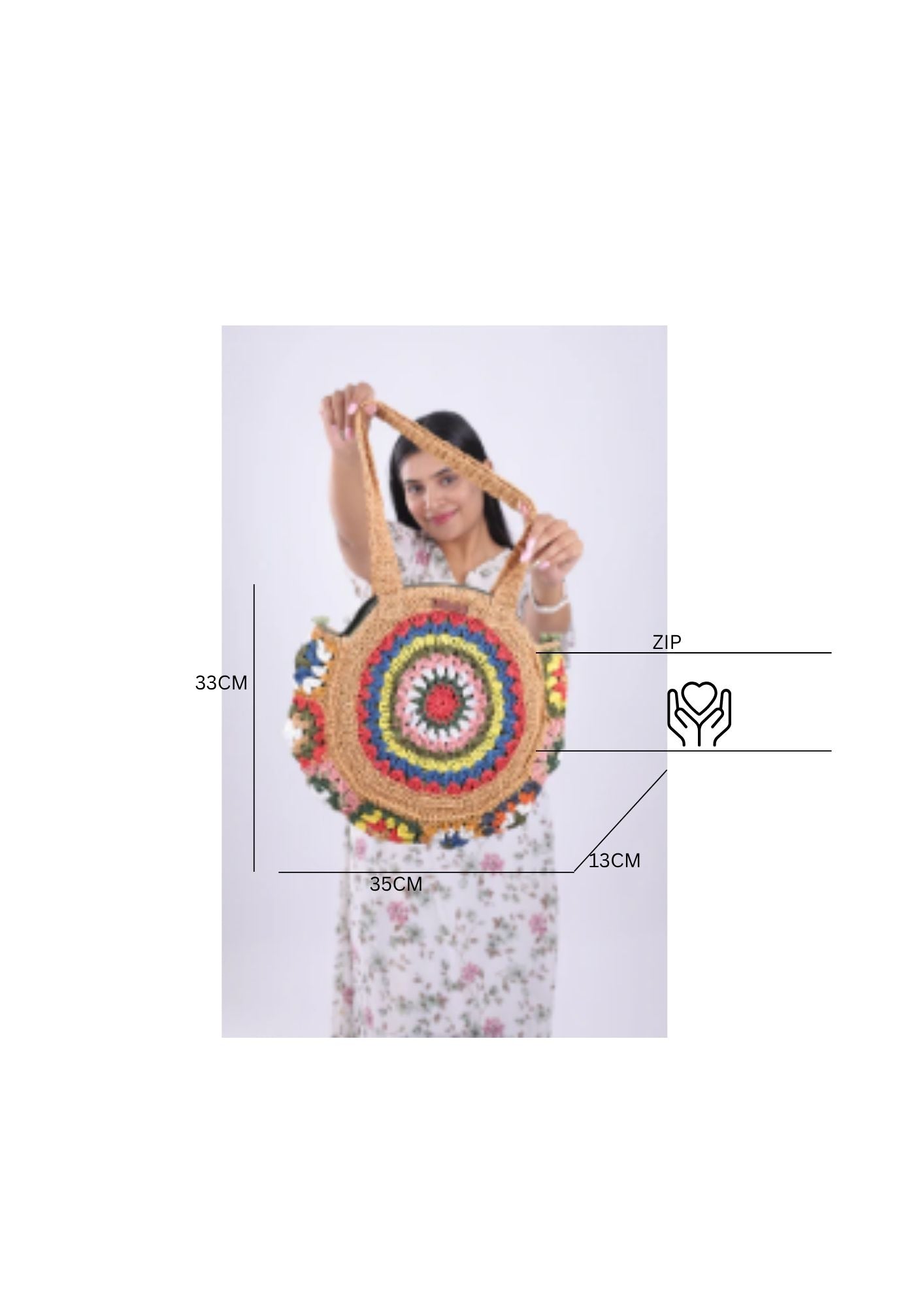 Raffia Round Bag With Flower Design Esperance