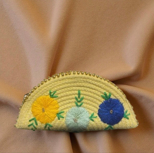 Yellow Ethnic Embroidered Clutch - Handcrafted Traditional Design Esperance