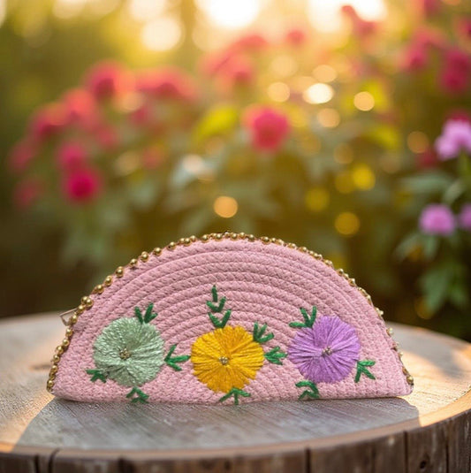 Pink Ethnic Embroidered Clutch - Handcrafted Traditional Design Esperance