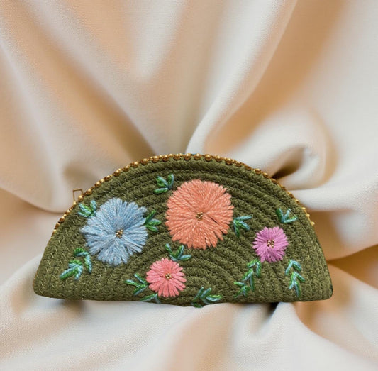 Green Ethnic Embroidered Clutch Esperance