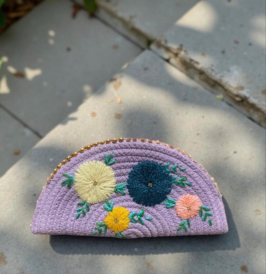 Lavender Ethnic Embroidered Clutch - Handcrafted Traditional Design Esperance