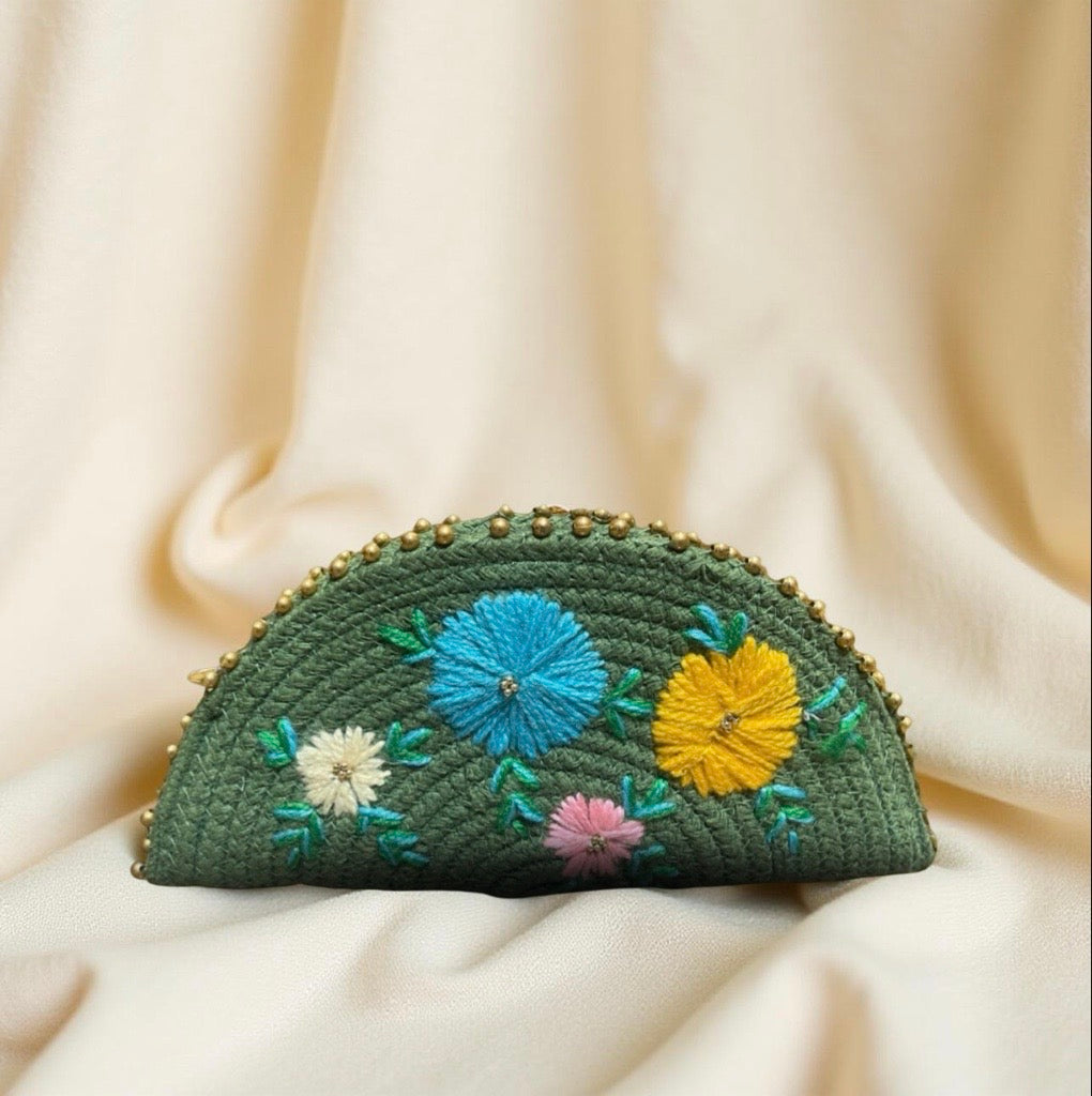 Green Ethnic Embroidered Clutch Esperance