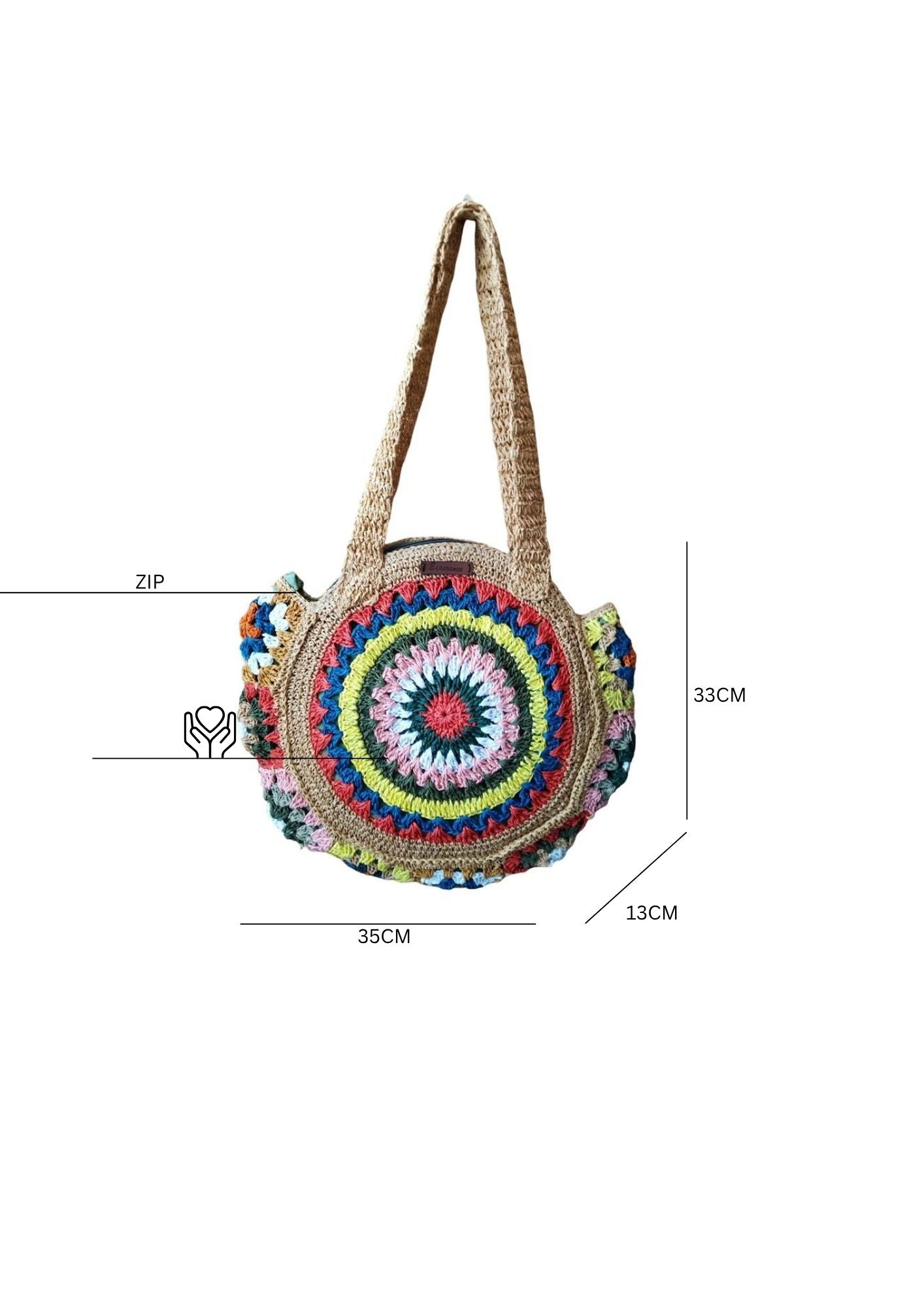 Raffia Round Bag With Flower Design Esperance