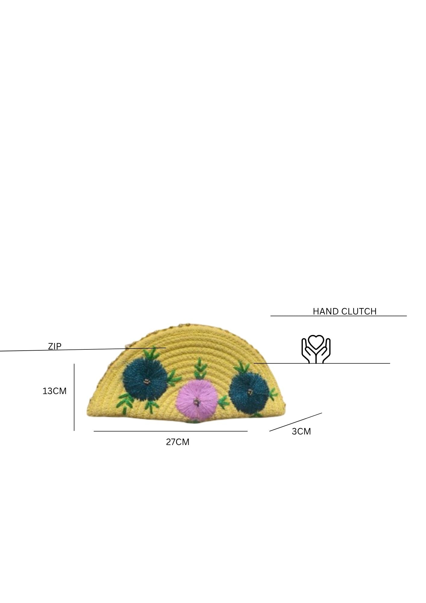 Yellow Ethnic Embroidered Clutch - Handcrafted Traditional Design Esperance