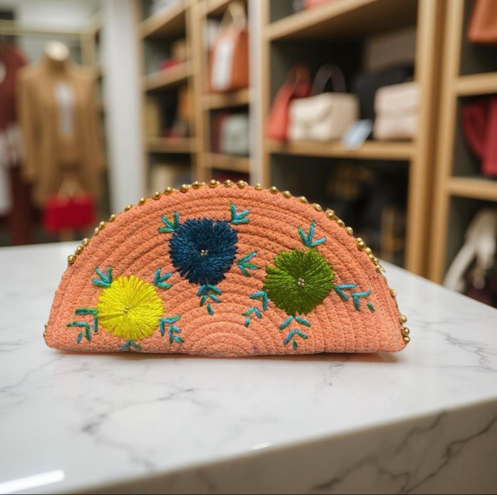 Orange Ethnic Embroidered Clutch Esperance